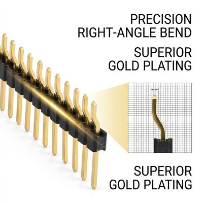 双列右角 男性ピンヘッダーコネクタ 2.54mm ピッチ 90度 PCB 80ピン穿孔