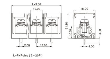 2-24P ポール ターミナル ブロック コンネクタ PCB バリア 13.0mm ピッチ 1*03P M4 スチール スクロール