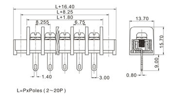 22-12AWG ワイヤースクリュー・ターミナル・ブロック・コネクタ 1*08P DIP 切り替え電源