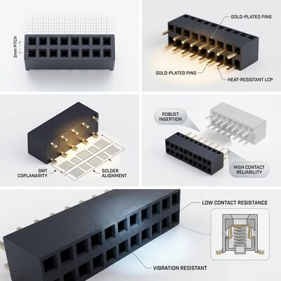 2.54MMデュアルロウメスコネクタ 金メッキ PA6T 極性キー付き PCB スルーホール