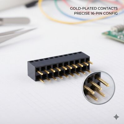 高さ8.5mm、ピッチ2.54mm、2列メスヘッダーソケット、金メッキPA6T、スルーホール、スタンディングコネクタ